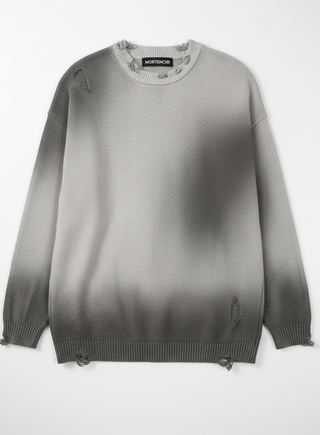 Edwardian Noir Distressed Fade Knit Crewneck Sweatshirt & Crewnecks Light Gray By MorteNoir