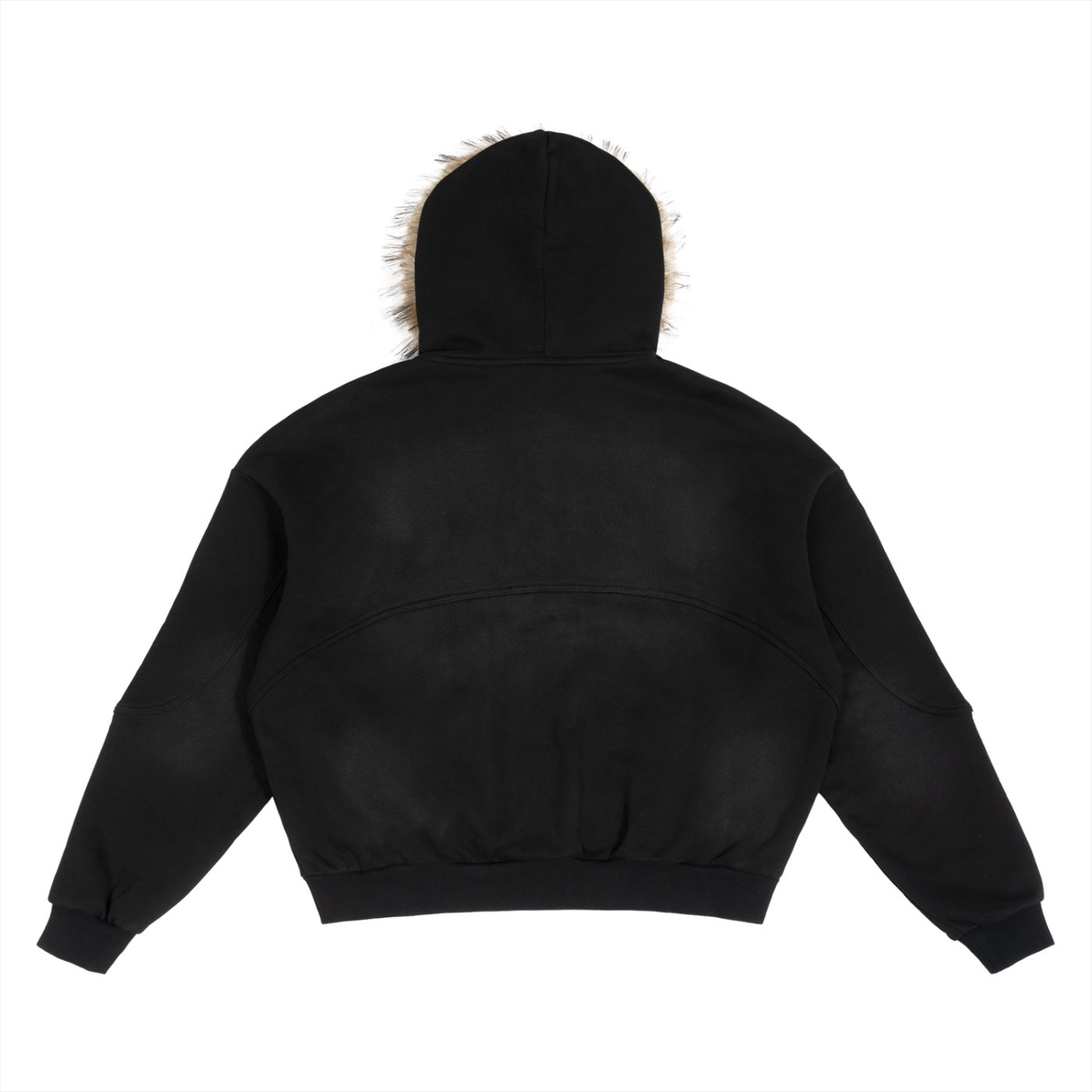 MorteNoir Black Fur-Trimmed Hoodie - Boxy Oversized Zip-Up with Detachable Hood