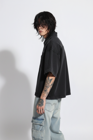 Shadowwash Quarter-Zip Denim Shirt Shirts & Long Sleeves By MorteNoir