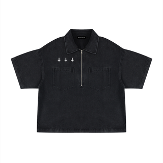 Shadowwash Quarter-Zip Denim Shirt Shirts & Long Sleeves Black By MorteNoir