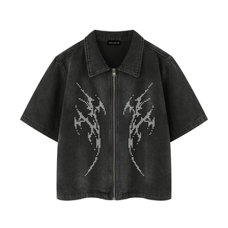 Gravemist Zip Denim Shirt Shirts & Long Sleeves Black By MorteNoir