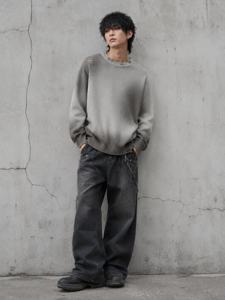 Edwardian Noir Distressed Fade Knit Crewneck Sweatshirt & Crewnecks By MorteNoir