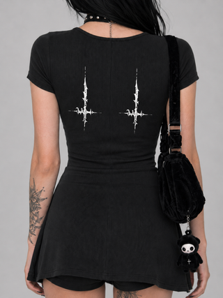 Shadowveil Cape Tie-Waist Romper Bodysuit By MorteNoir