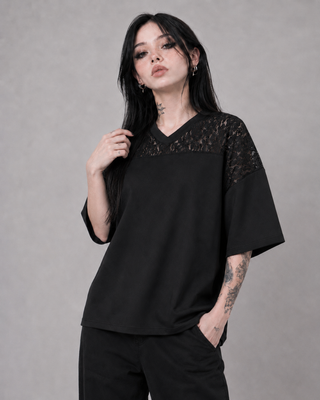 Mourning Lace T-Shirt T-Shirts & Crop Tops By MorteNoir