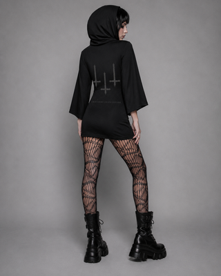 Hexveil hooded batwing T-shirt Bodysuit By MorteNoir