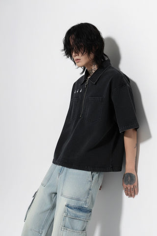 Shadowwash Quarter-Zip Denim Shirt Shirts & Long Sleeves By MorteNoir