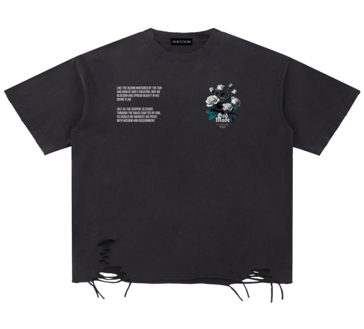 God Mode Snow Washed Tee - Raw Hem Distressed Edge