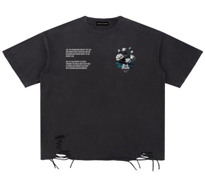 God Mode Snow Washed Tee - Raw Hem Distressed Edge