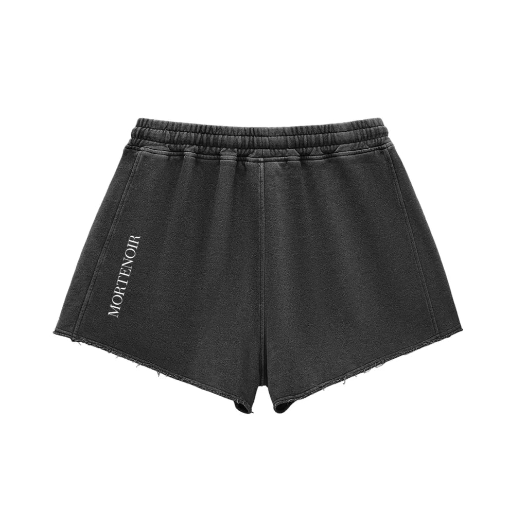 MorteNoir Snow Washed Raw Edge Drawstring Shorts - Premium Dark Streetwear