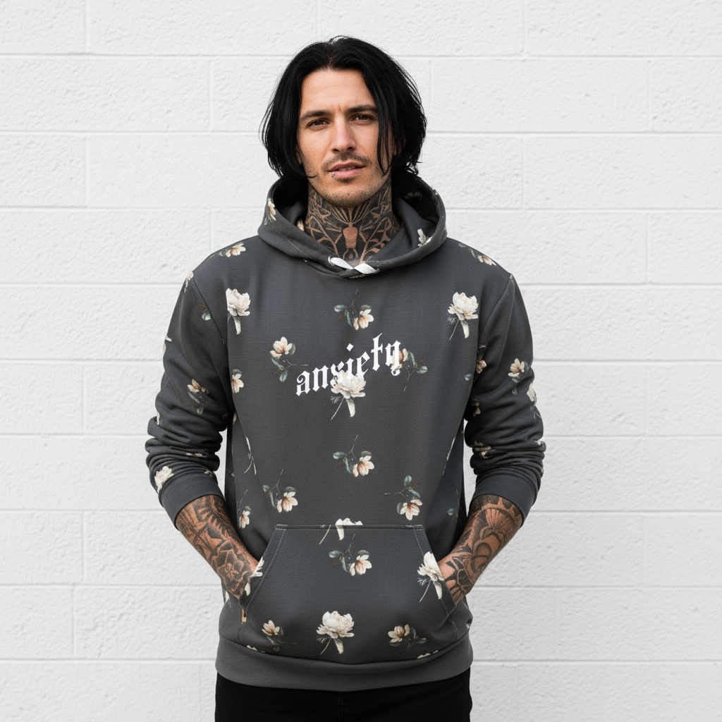 ANXIETY Floral Unisex Hoodie Eclipse - Male Model