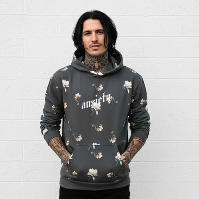 ANXIETY Floral Unisex Hoodie Eclipse - Male Model