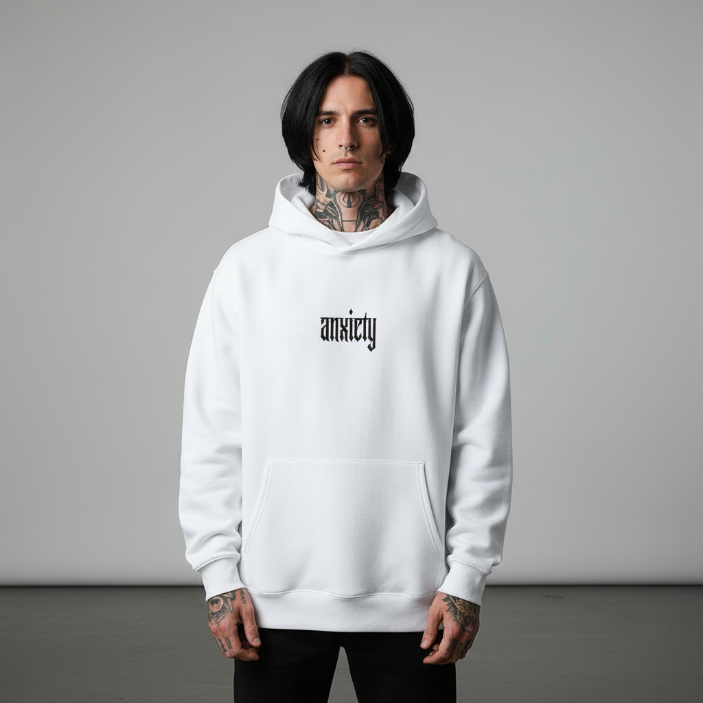 ANXIETY Hoodie - White Front (Male)
