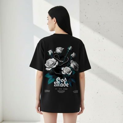 Back view of Essential Cotton T-Shirt on female model - authentic to product