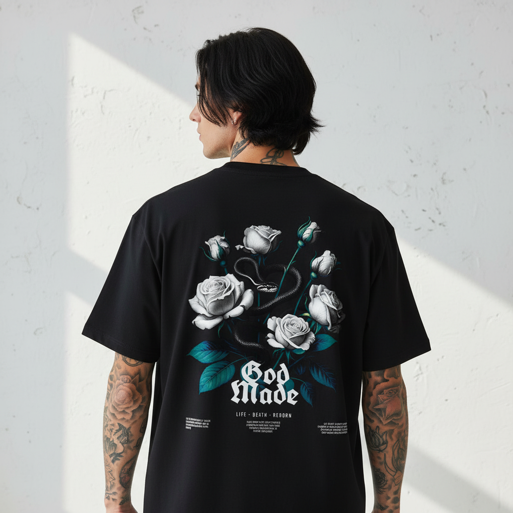 Back view of Essential Cotton T-Shirt on male model - authentic to product