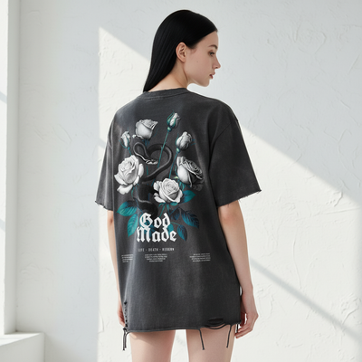 Back view of Snow Washed Raw-Hem T-Shirt with back print - authentic to product