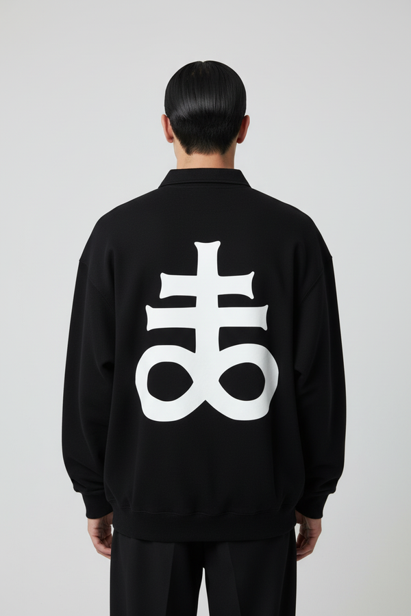 Back View Polo-Collar Sweatshirt No Necklaces