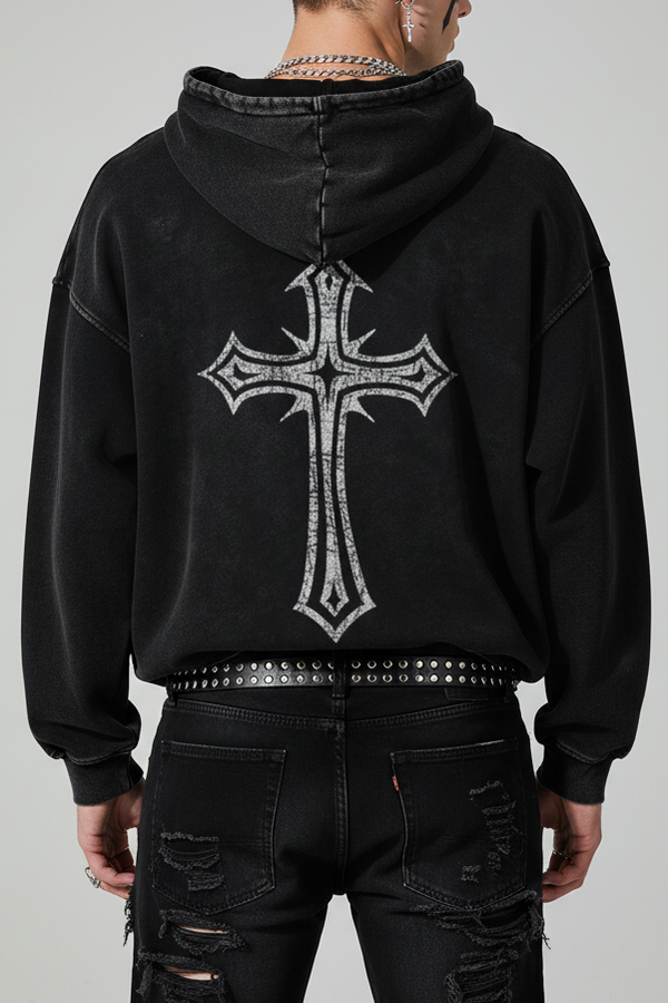 Back view - Rich jet black snow washed hoodie