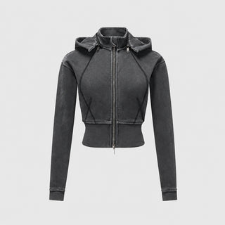 Vesper Crop Zip Hoodie Hoodies & Jackets Washed Black By MorteNoir