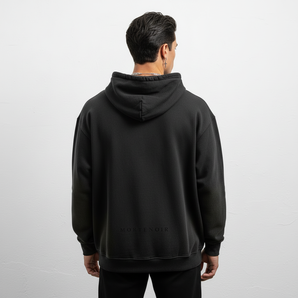 Black Distressed Hoodie Back View