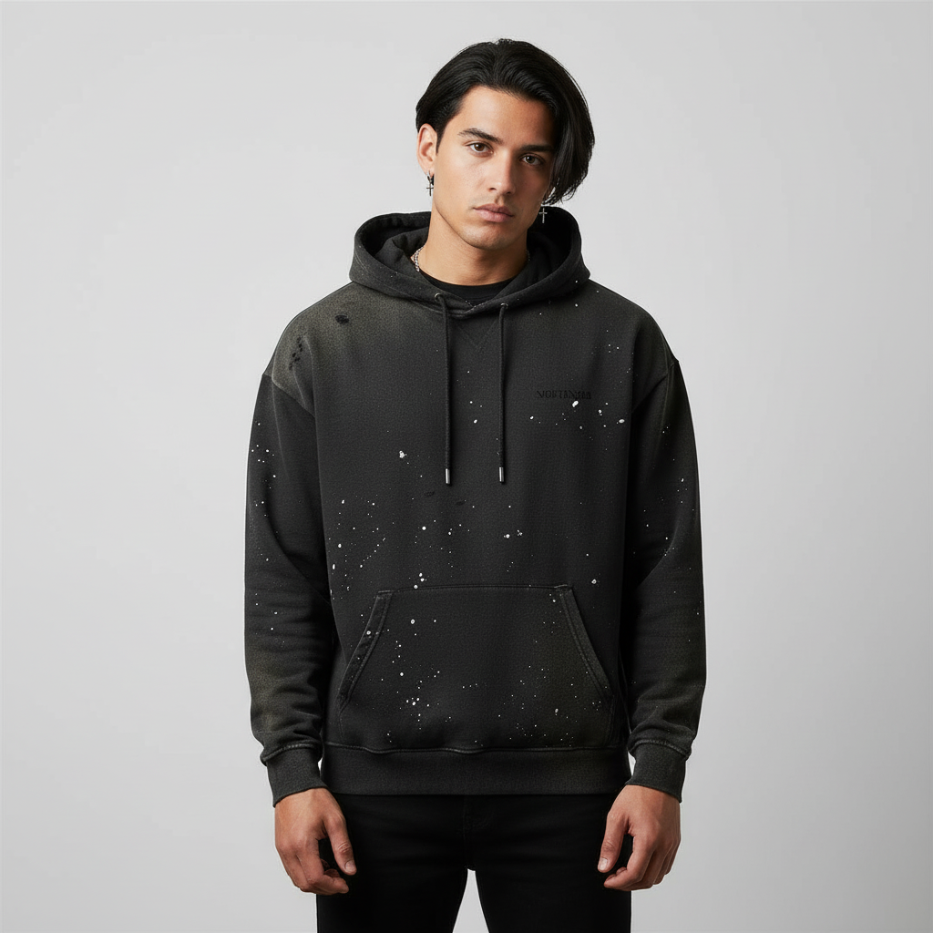 Black Distressed Hoodie Front View