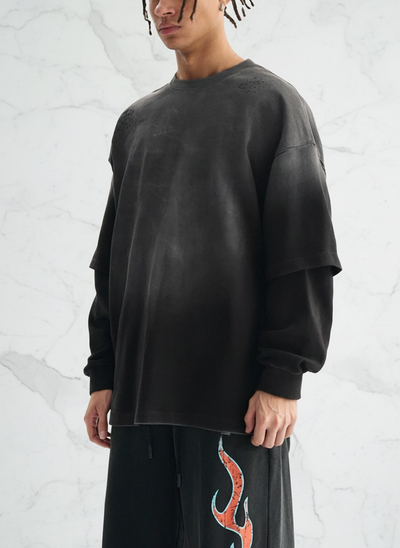 Black Oversized Sweatshirt - Three-Quarter View