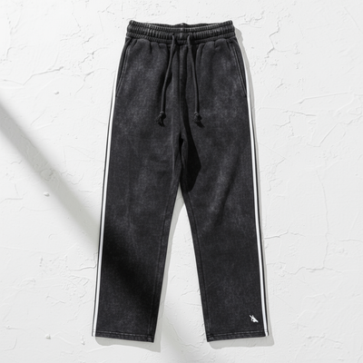 Black Snow Washed Contrast Tape Sweatpants Front View