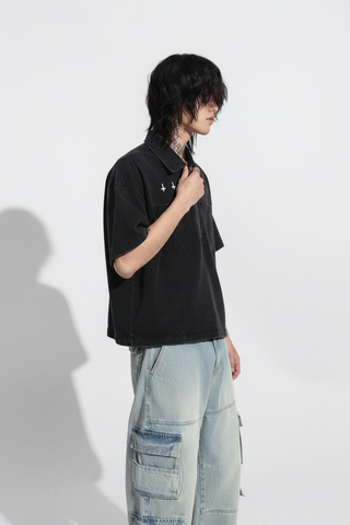 Shadowwash Quarter-Zip Denim Shirt Shirts & Long Sleeves By MorteNoir
