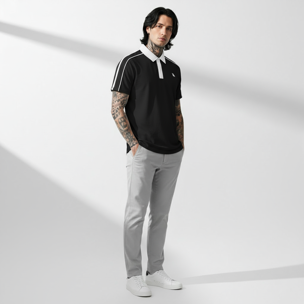 Contrast Collar Polo - Black