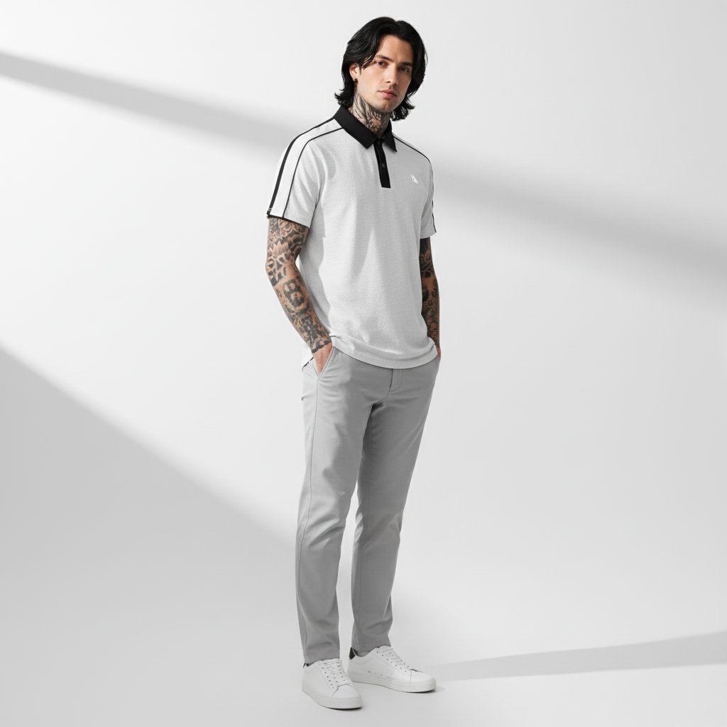 Contrast Collar Polo - White Gray