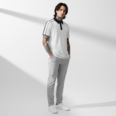 Contrast Collar Polo - White Gray