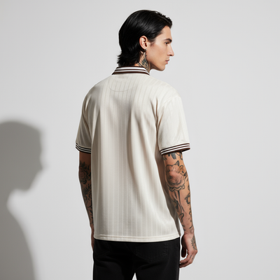 Contrast Stripes Polo Collar T-Shirt Back View