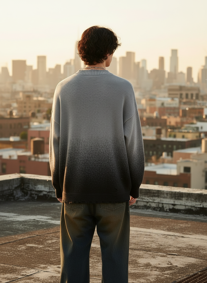 Distressed Gradient Knit Sweater - Back View