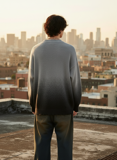Distressed Gradient Knit Sweater - Back View