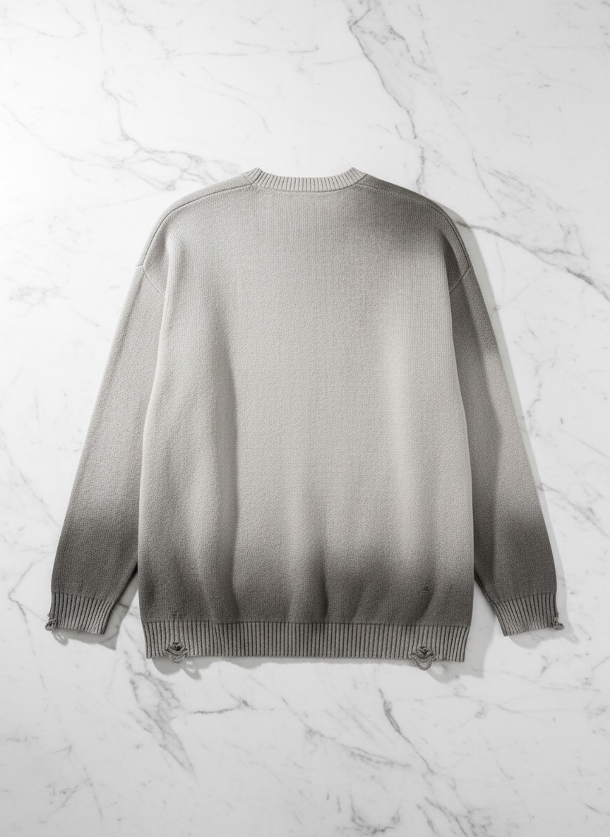 Distressed Gradient Knit Sweater - Flat Lay Back