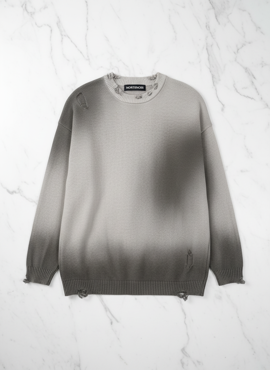 Distressed Gradient Knit Sweater - Flat Lay Front with MORTENOIR Label