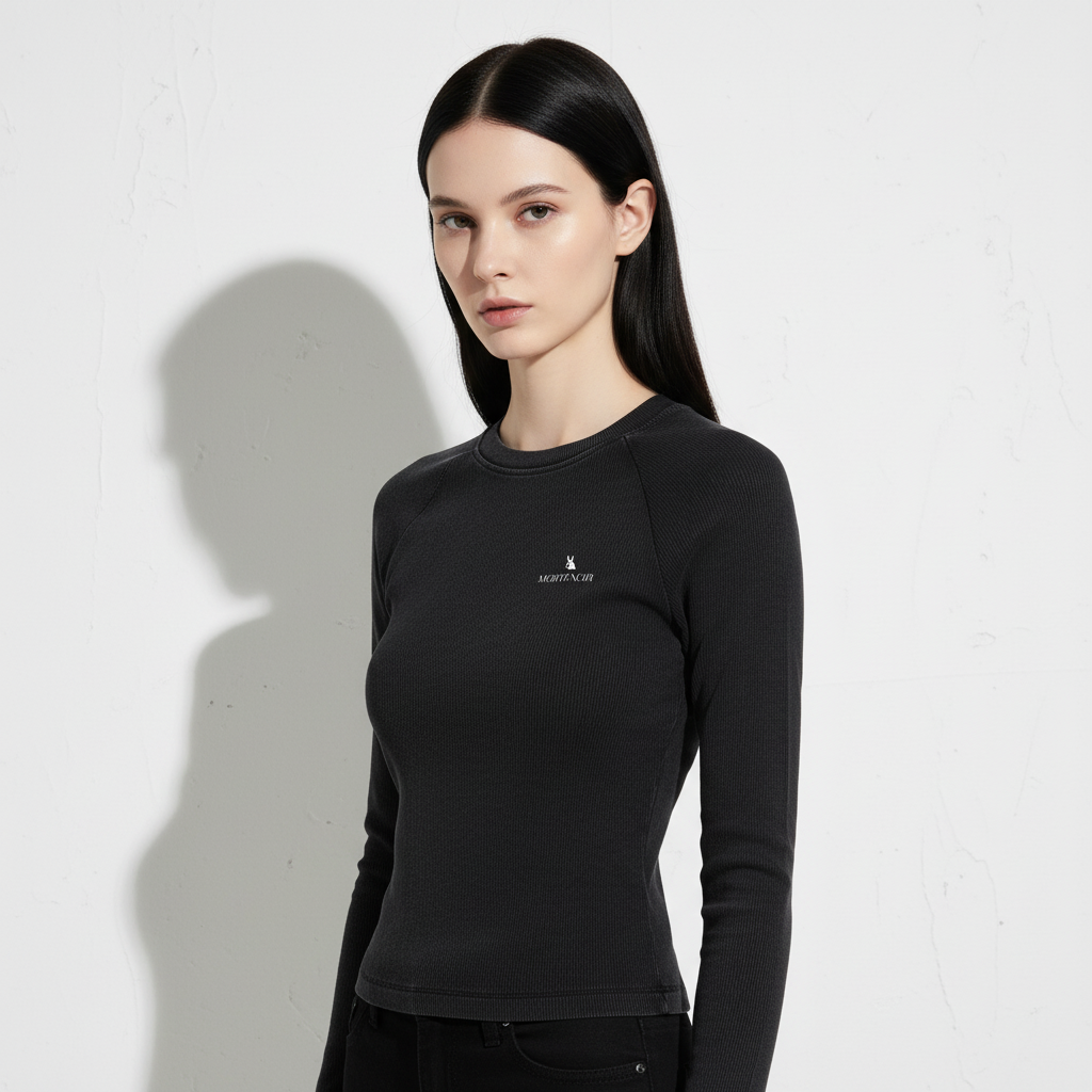 Dyed Washed Raglan Long Sleeve Slim T-Shirt Front View