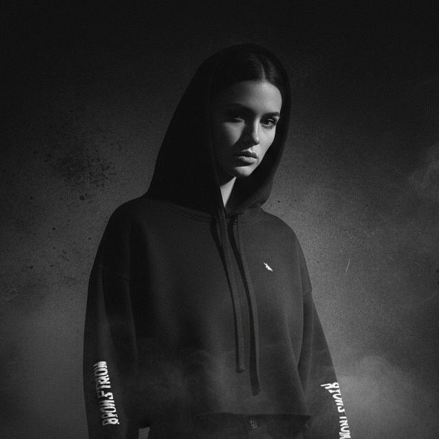 Female Model in MorteNoir Crop Hoodie