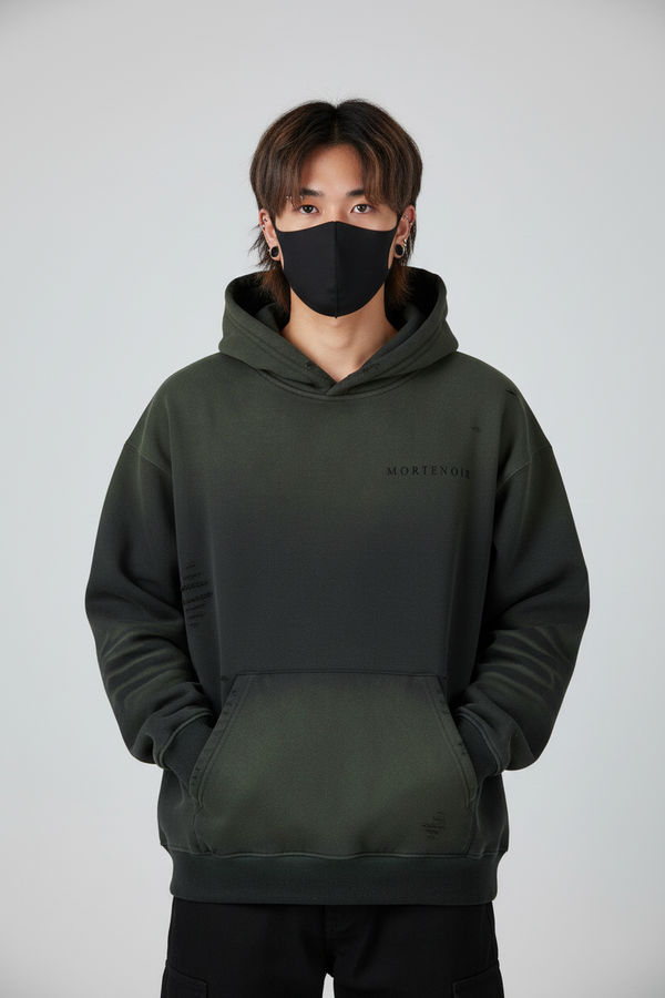 Frayed Sunfade Boxy Fleece Hoodie - Front with Facemask