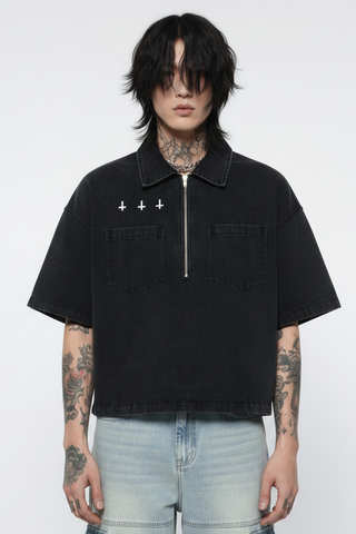 Shadowwash Quarter-Zip Denim Shirt Shirts & Long Sleeves By MorteNoir