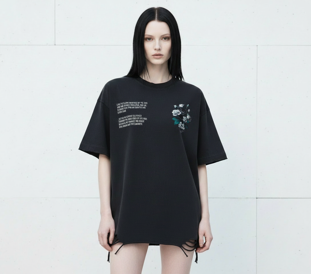 God Mode Tee - Female Model Front View with Corrected Color