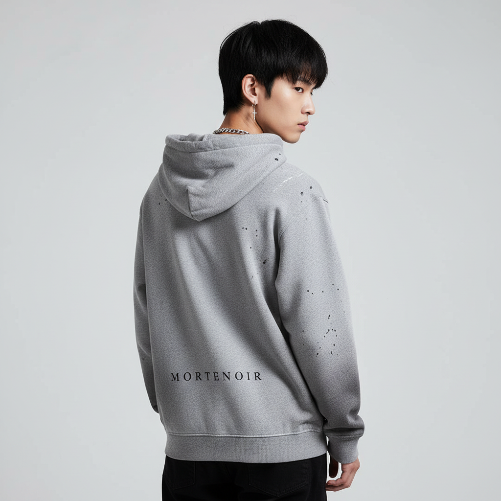 Grey Distressed Hoodie Back View