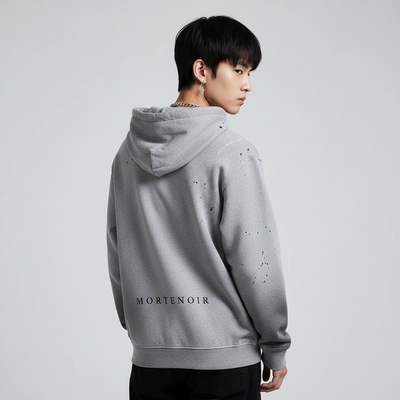 Grey Distressed Hoodie Back View