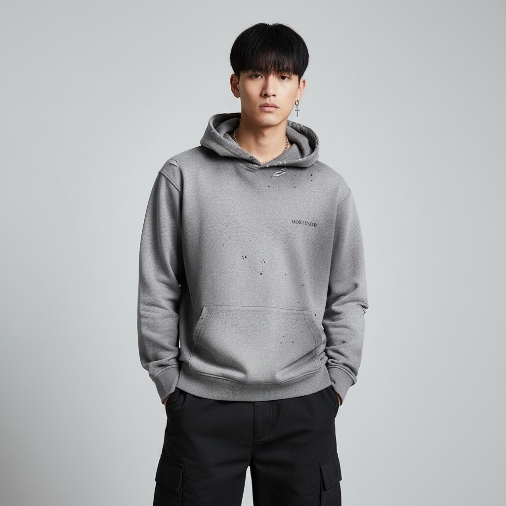 Grey Distressed Hoodie Front View