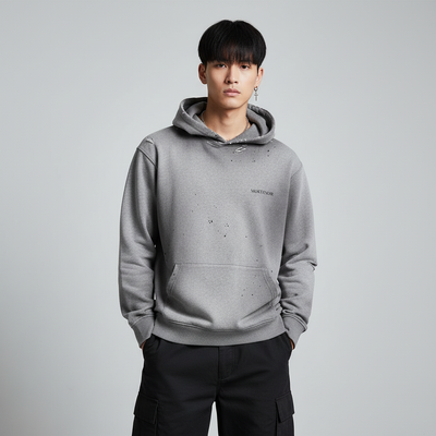 Grey Distressed Hoodie Front View
