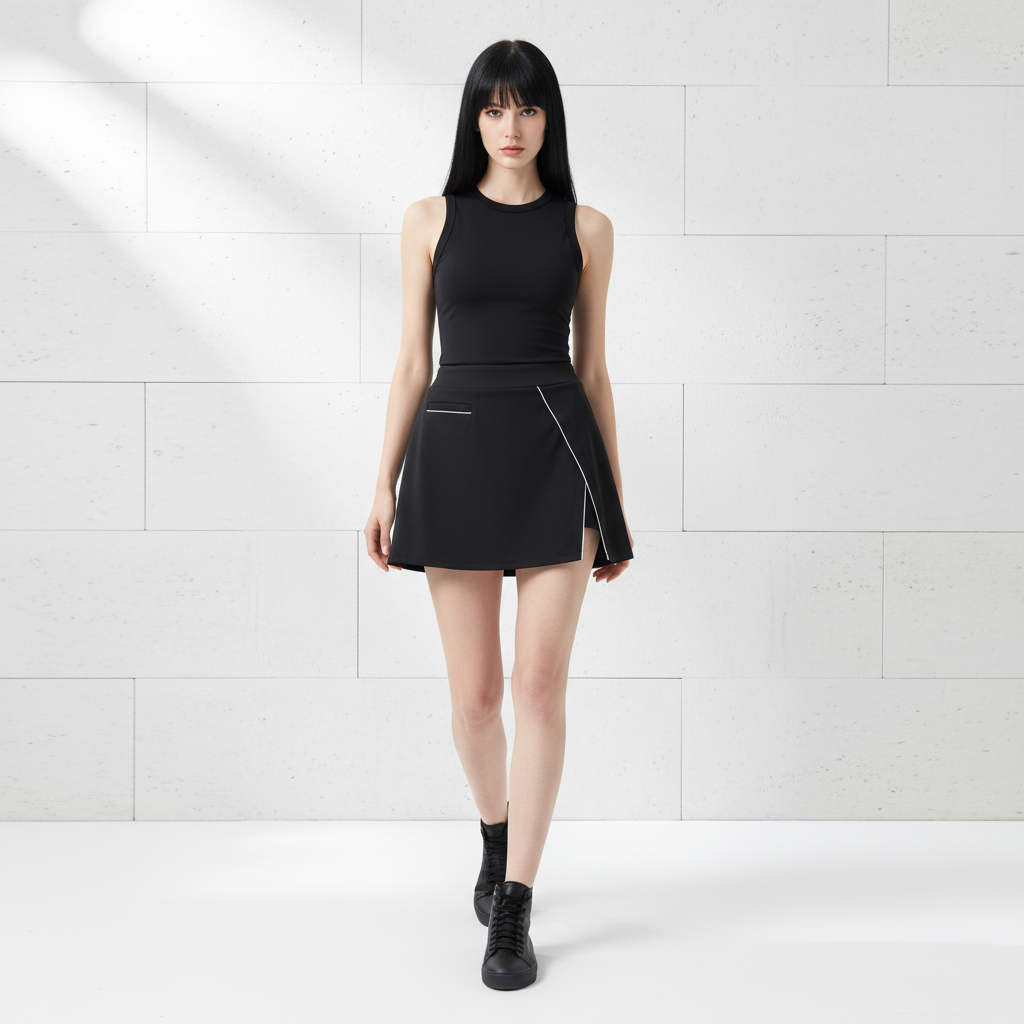 High-Waist Pocketed A-Line Mini Skirt Model Mockup