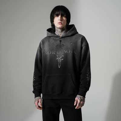 Male Model with Long Wolfcut - Heavyweight Sunfade Oversized Hoodie