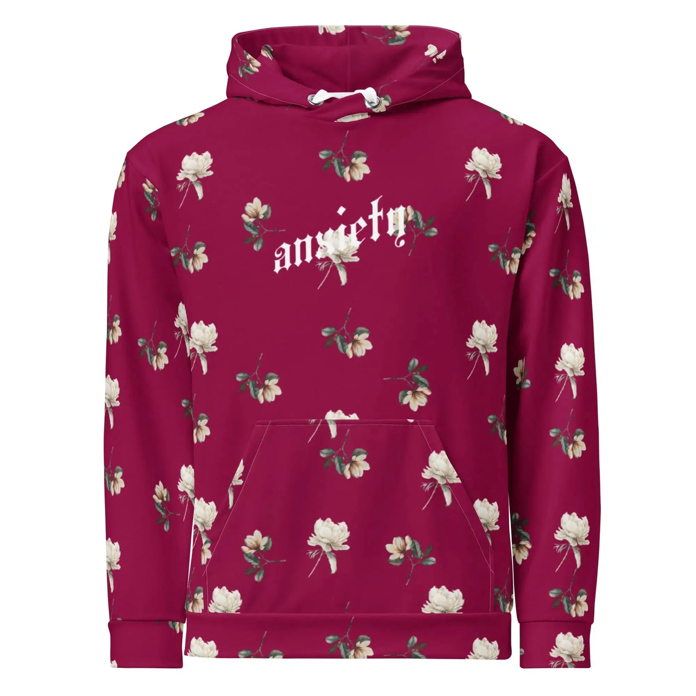 MorteNoir ANXIETY Crimson Floral Hoodie - Unisex Burgundy - MorteNoir
