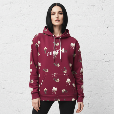 MorteNoir ANXIETY Crimson Floral Hoodie - Female Model