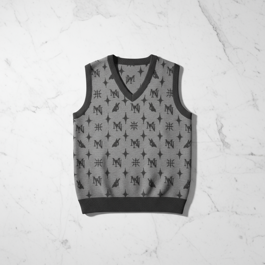MorteNoir Midnight Knit V-Neck Vest Flat Lay