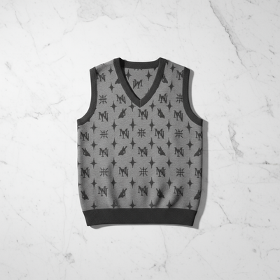 MorteNoir Midnight Knit V-Neck Vest Flat Lay